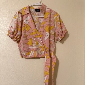 Milk & Honey Pink Yellow Swirl Wrap Top M